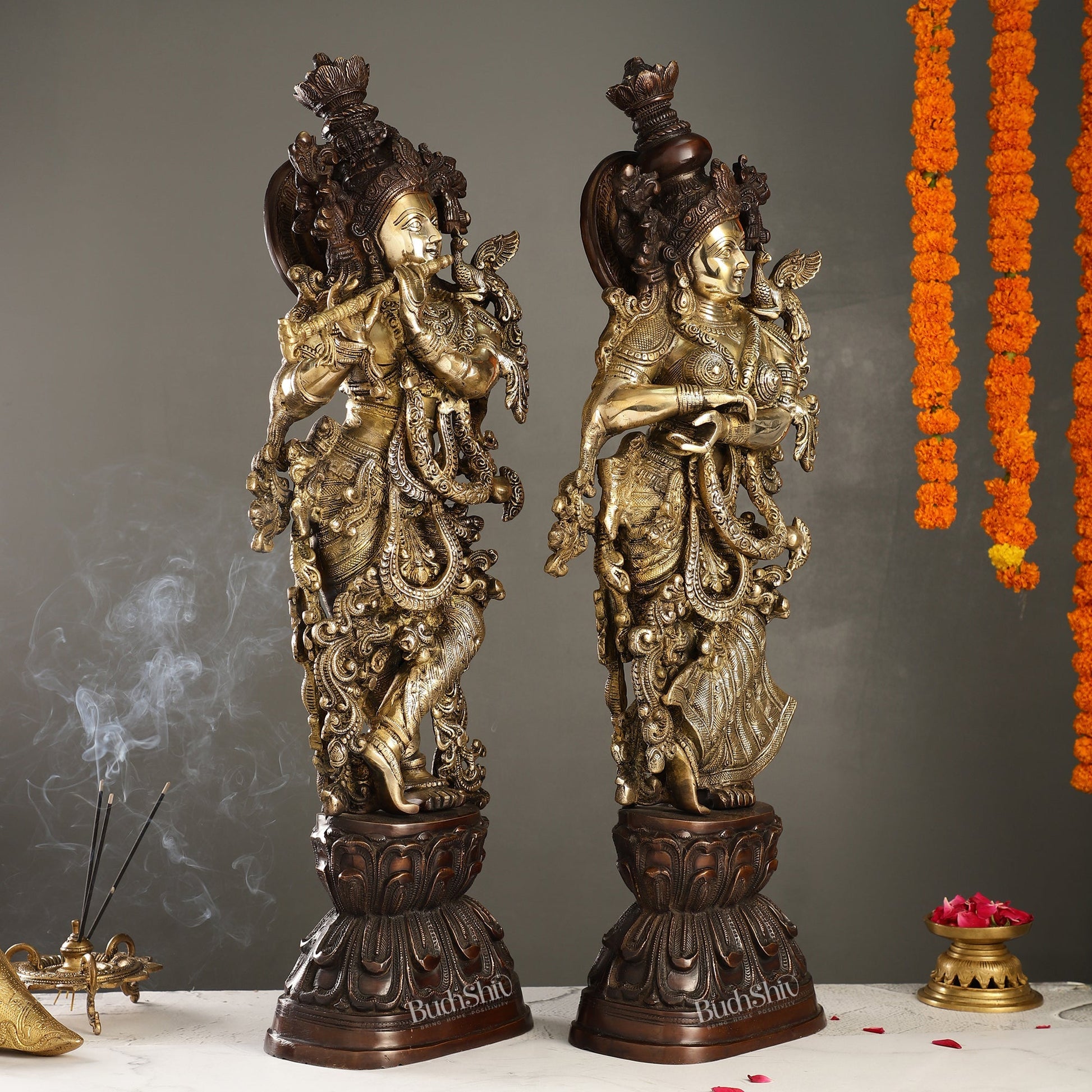 Brass Handcrafted Radha Krishna idol pair 30 inch