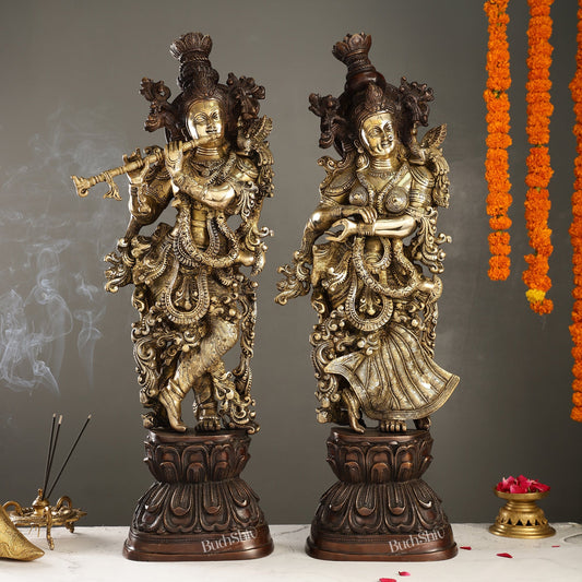Brass Handcrafted Radha Krishna idol pair 30 inch