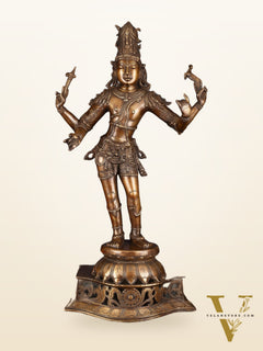 Antique Brass Handcrafted Standing Shiva as Pashupatinath Sculpture - Chola Style, 31.5"
