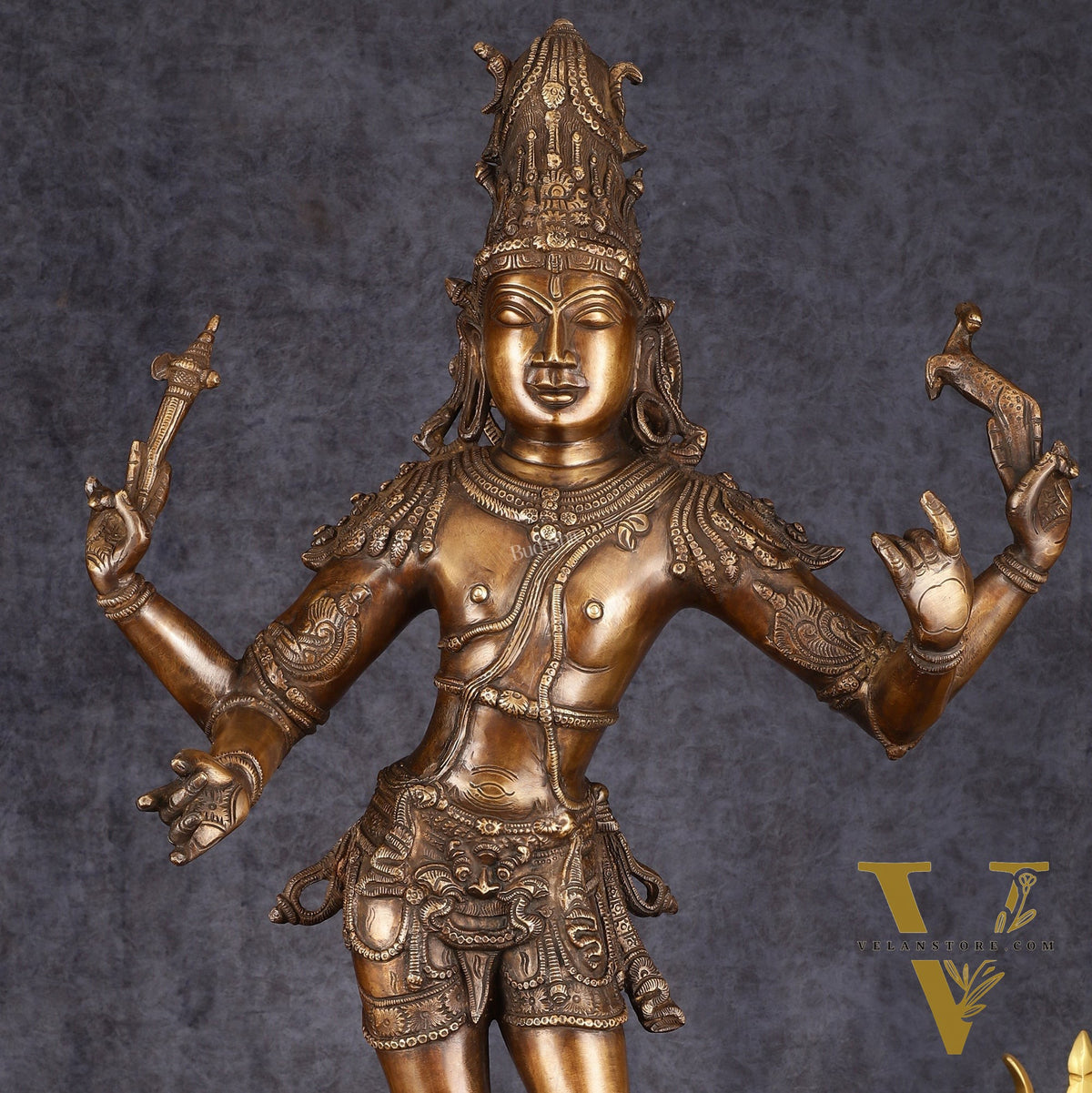 Antique Brass Handcrafted Standing Shiva as Pashupatinath Sculpture - Chola Style, 31.5"