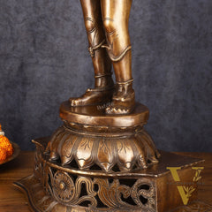 Antique Brass Handcrafted Standing Shiva as Pashupatinath Sculpture - Chola Style, 31.5"