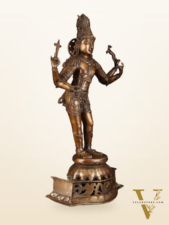 Antique Brass Handcrafted Standing Shiva as Pashupatinath Sculpture - Chola Style, 31.5"