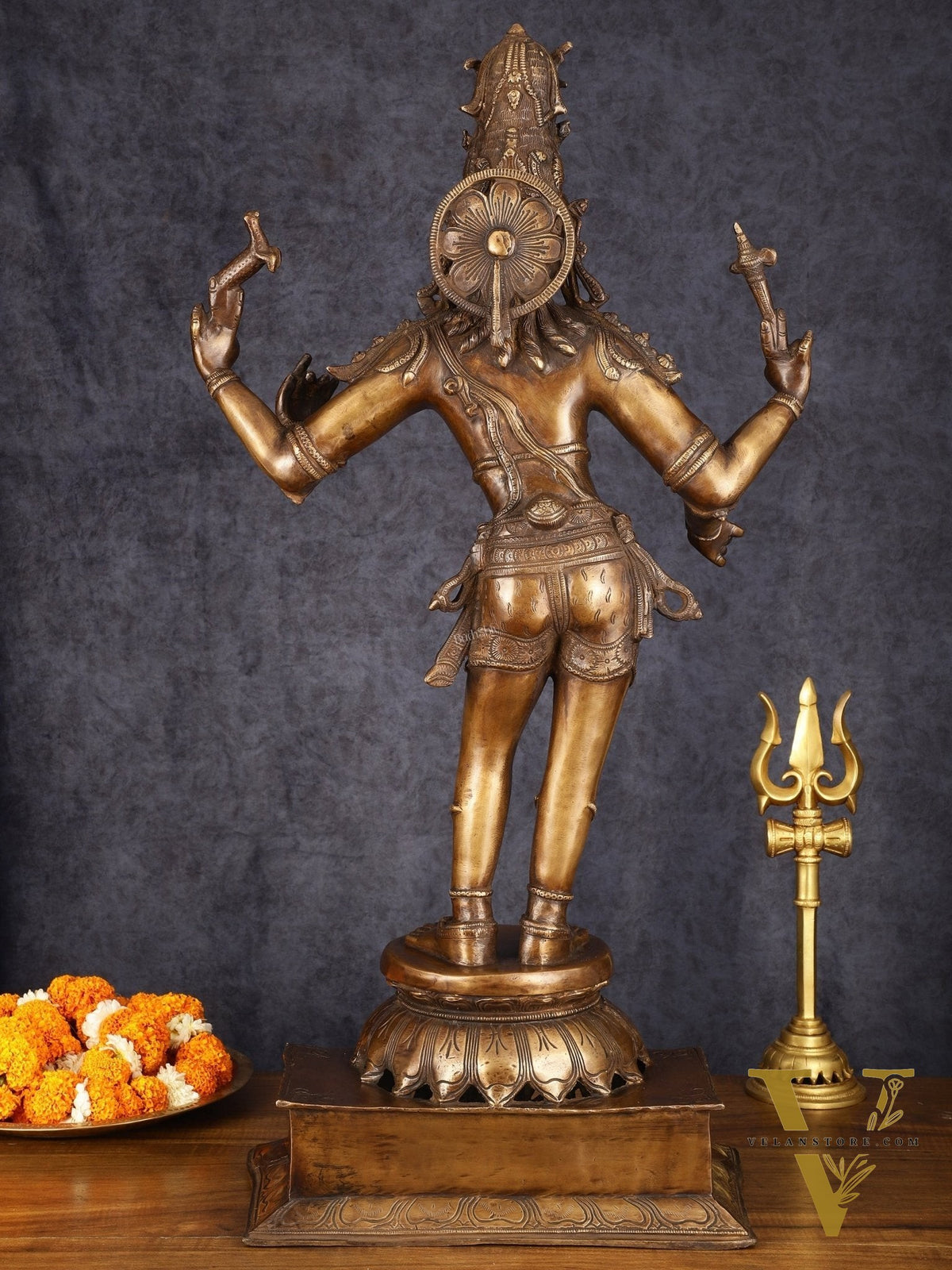Antique Brass Handcrafted Standing Shiva as Pashupatinath Sculpture - Chola Style, 31.5"