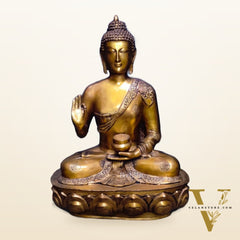 Antique Brass Large Blessing Buddha Statue - 28 inch