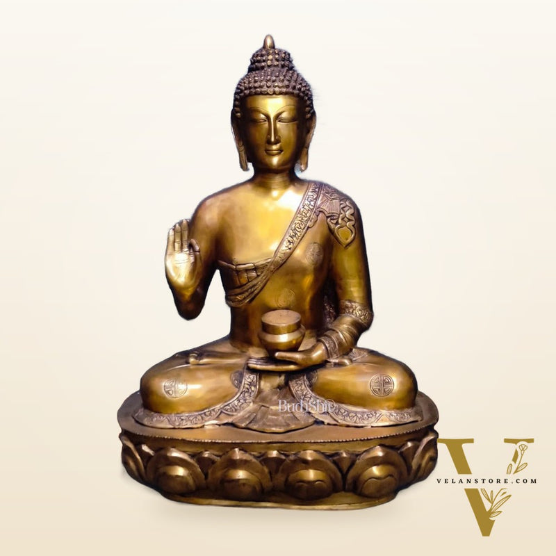 Antique Brass Large Blessing Buddha Statue - 28 inch