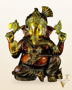 Antique Brass Lord Ganesha Idol - 21"
