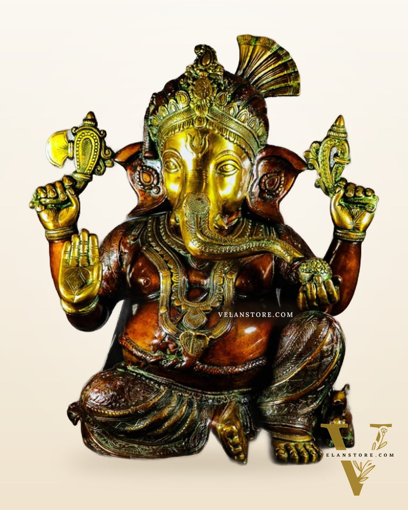 Antique Brass Lord Ganesha Idol - 21"