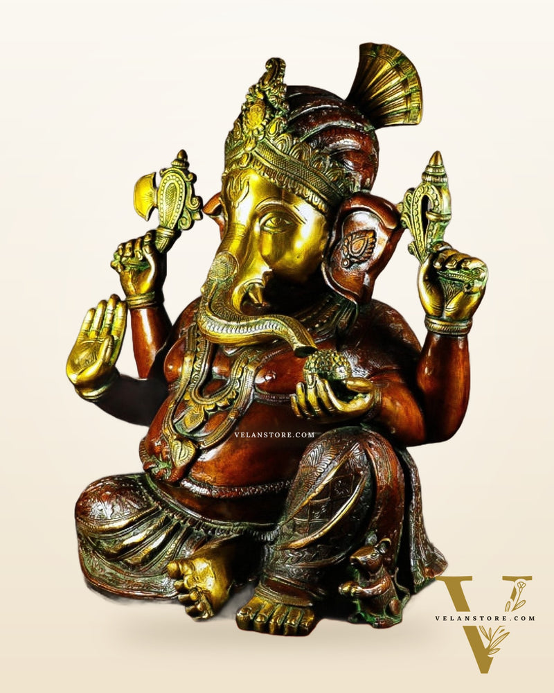 Antique Brass Lord Ganesha Idol - 21"