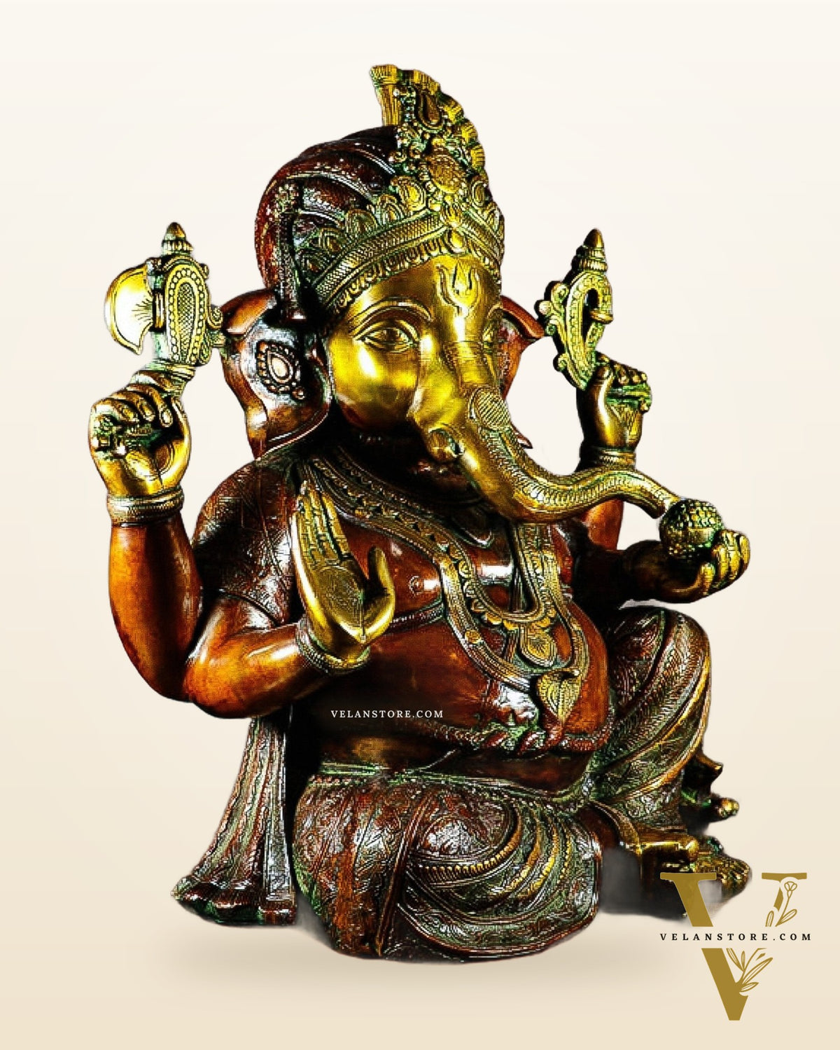 Antique Brass Lord Ganesha Idol - 21"