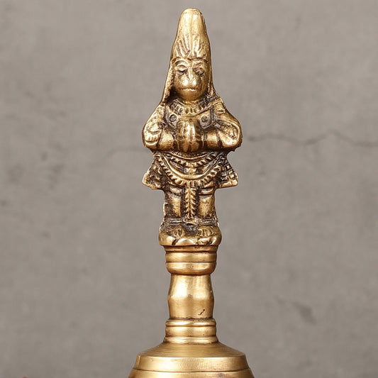 Antique Brass Lord Hanuman Temple Hand Bell for Pooja | Height 5.5 inch