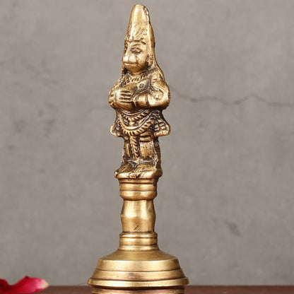 Antique Brass Lord Hanuman Temple Hand Bell for Pooja | Height 5.5 inch