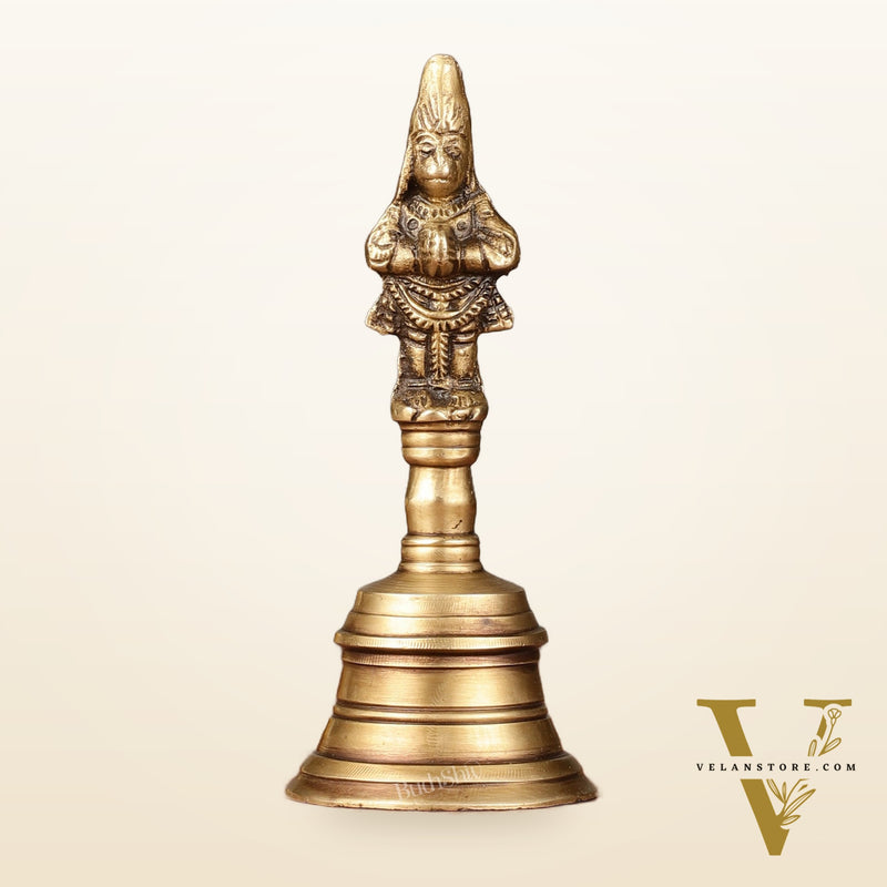 Antique Brass Lord Hanuman Temple Hand Bell for Pooja | Height 5.5 inch