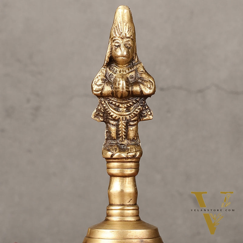 Antique Brass Lord Hanuman Temple Hand Bell for Pooja | Height 5.5 inch