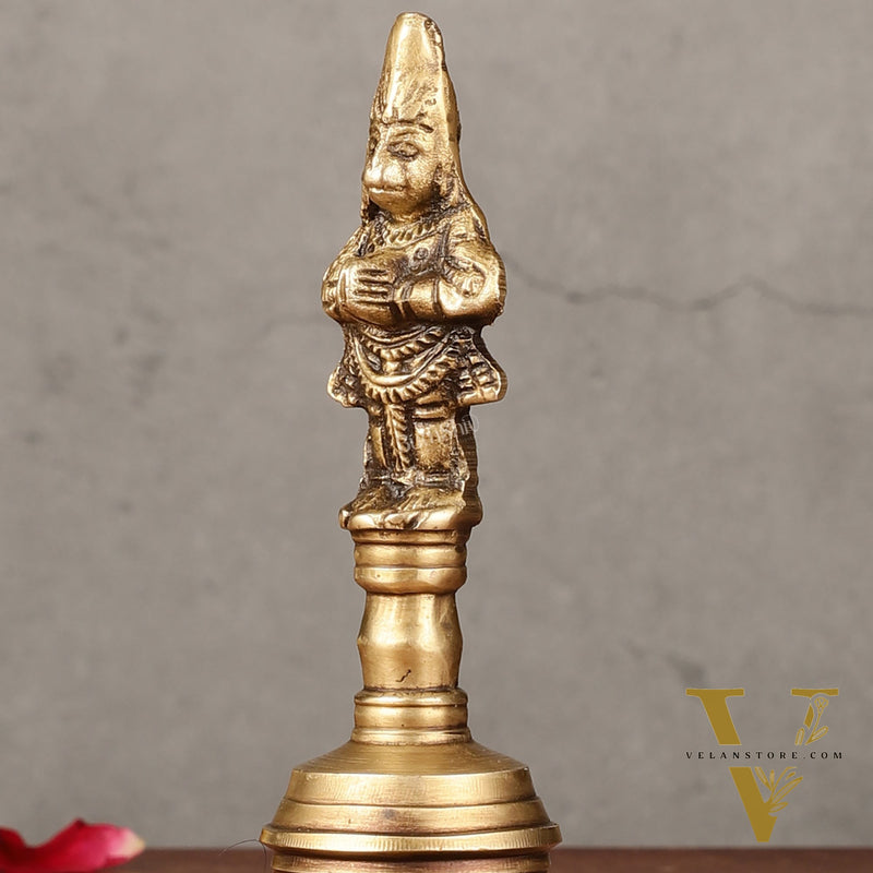 Antique Brass Lord Hanuman Temple Hand Bell for Pooja | Height 5.5 inch