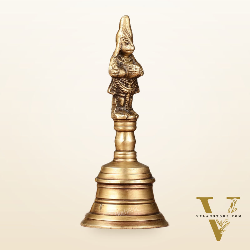 Antique Brass Lord Hanuman Temple Hand Bell for Pooja | Height 5.5 inch