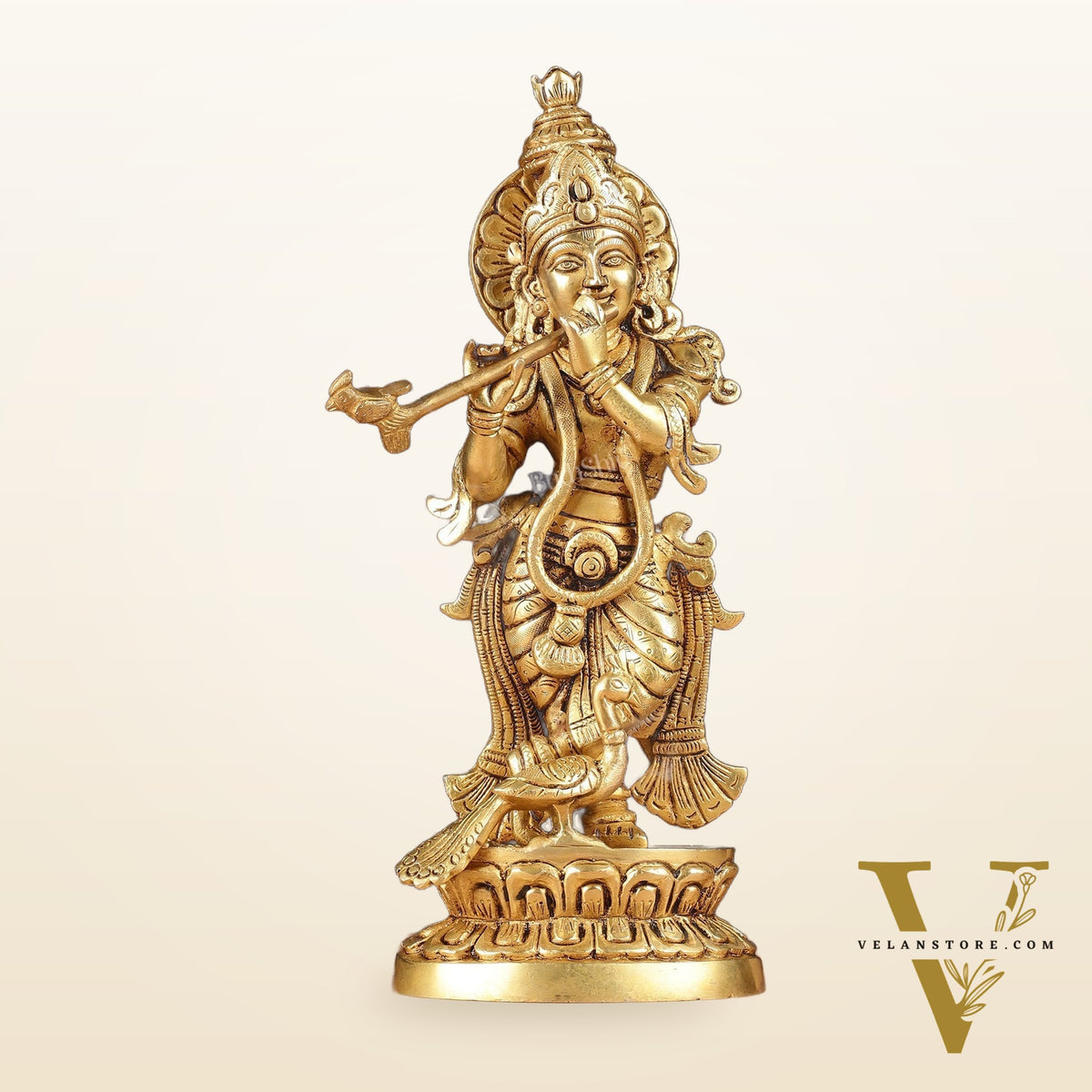 Antique Brass Lord Krishna Idol | Height 12.5 inch