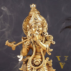 Antique Brass Lord Krishna Idol | Height 12.5 inch