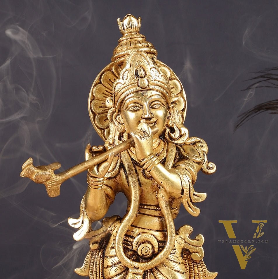 Antique Brass Lord Krishna Idol | Height 12.5 inch