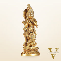 Antique Brass Lord Krishna Idol | Height 12.5 inch