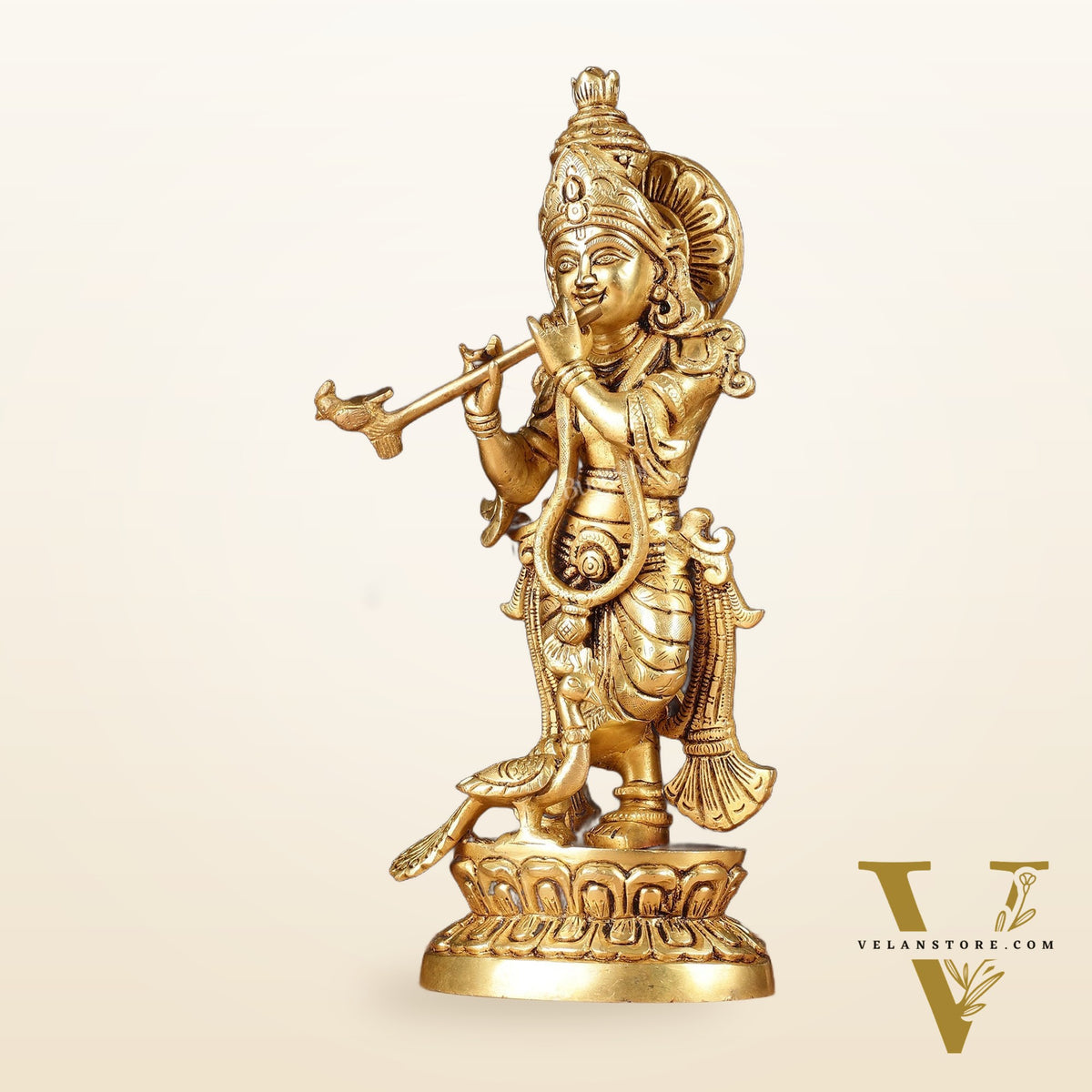 Antique Brass Lord Krishna Idol | Height 12.5 inch