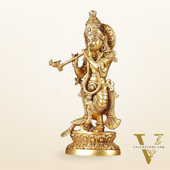 Antique Brass Lord Krishna Idol | Height 12.5 inch