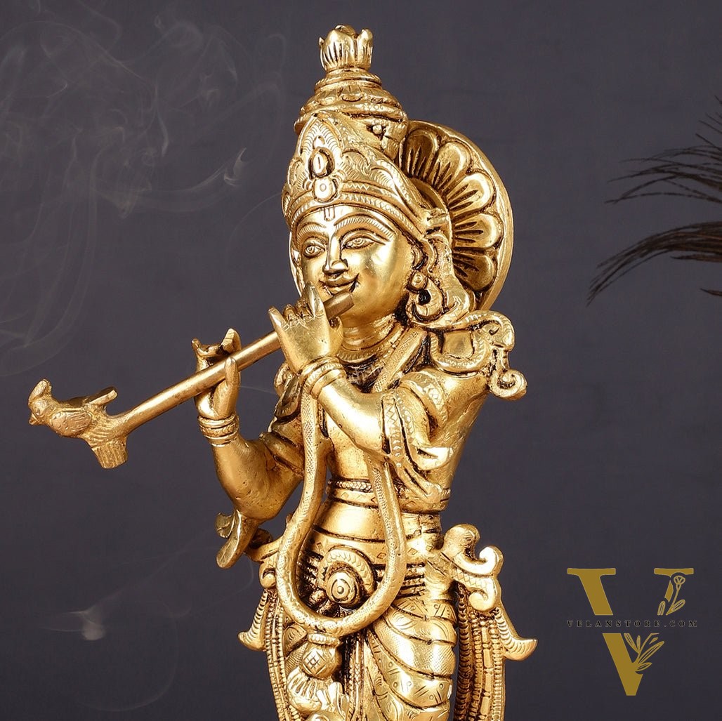 Antique Brass Lord Krishna Idol | Height 12.5 inch