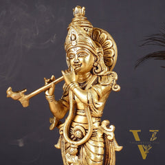 Antique Brass Lord Krishna Idol | Height 12.5 inch