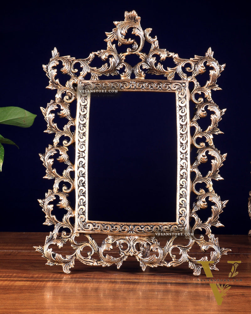 Antique Brass Photo Frame – Wall Hanging & Tabletop with Adjustable Stand