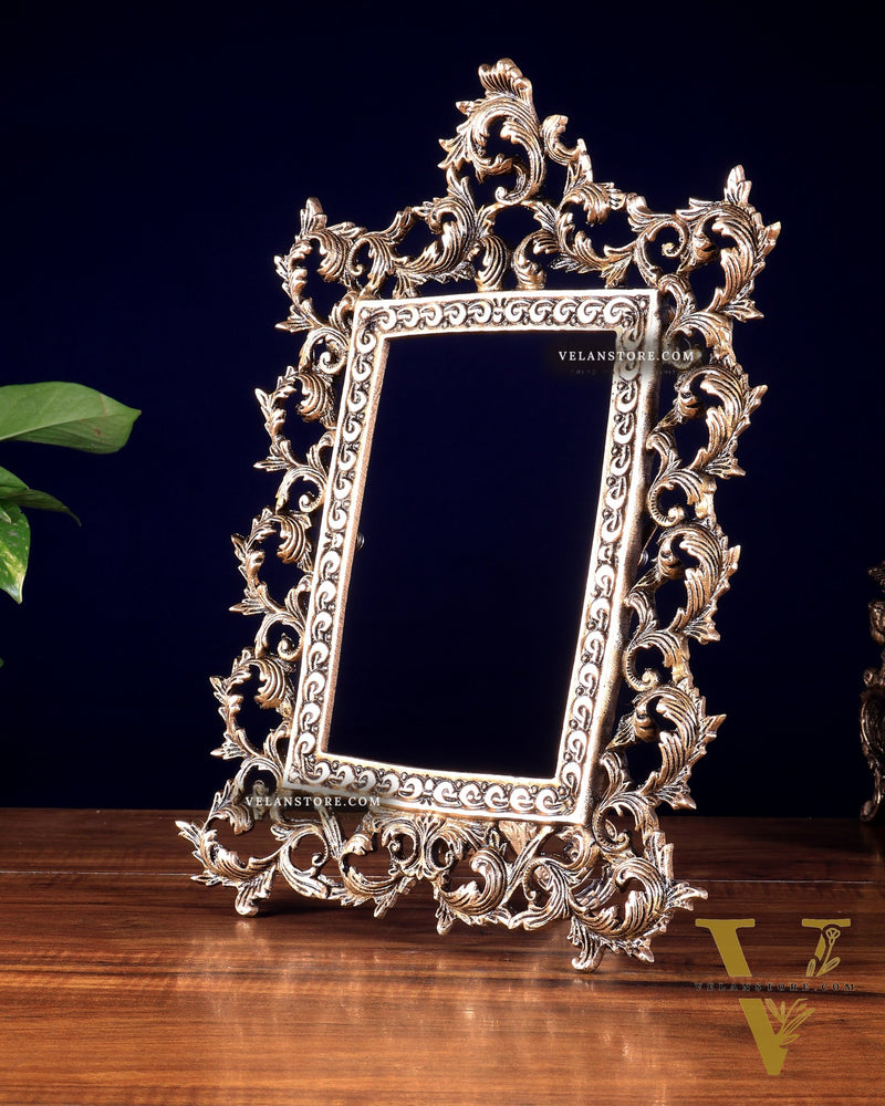 Antique Brass Photo Frame – Wall Hanging & Tabletop with Adjustable Stand
