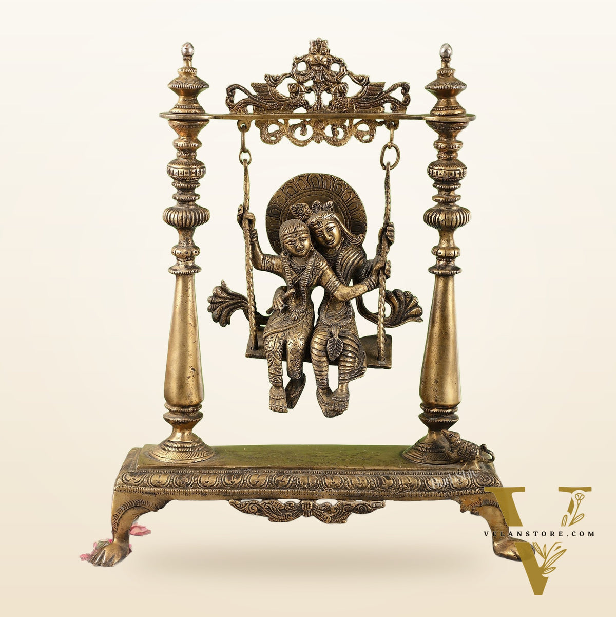 Antique Brass Radha Krishna Swing (Jhula) Idol | Height 15.5 inch