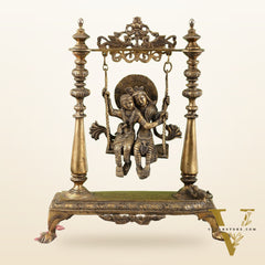 Antique Brass Radha Krishna Swing (Jhula) Idol | Height 15.5 inch
