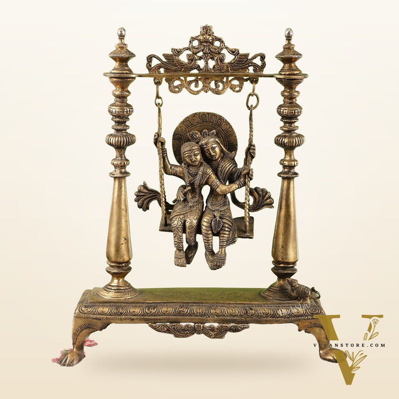 Antique Brass Radha Krishna Swing (Jhula) Idol | Height 15.5 inch