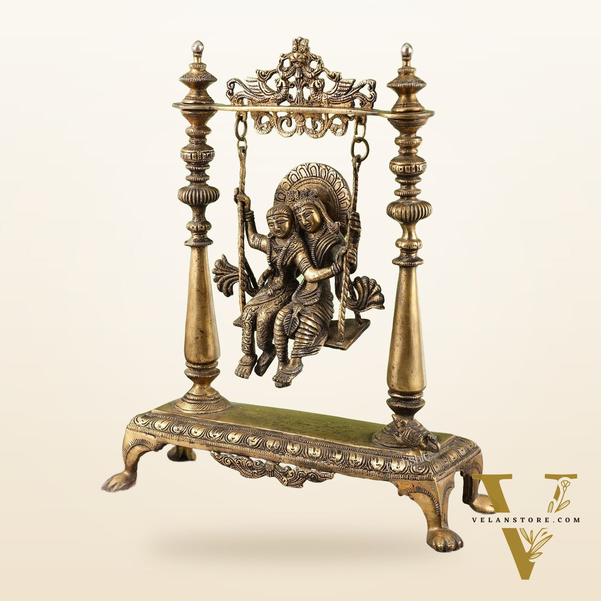 Antique Brass Radha Krishna Swing (Jhula) Idol | Height 15.5 inch