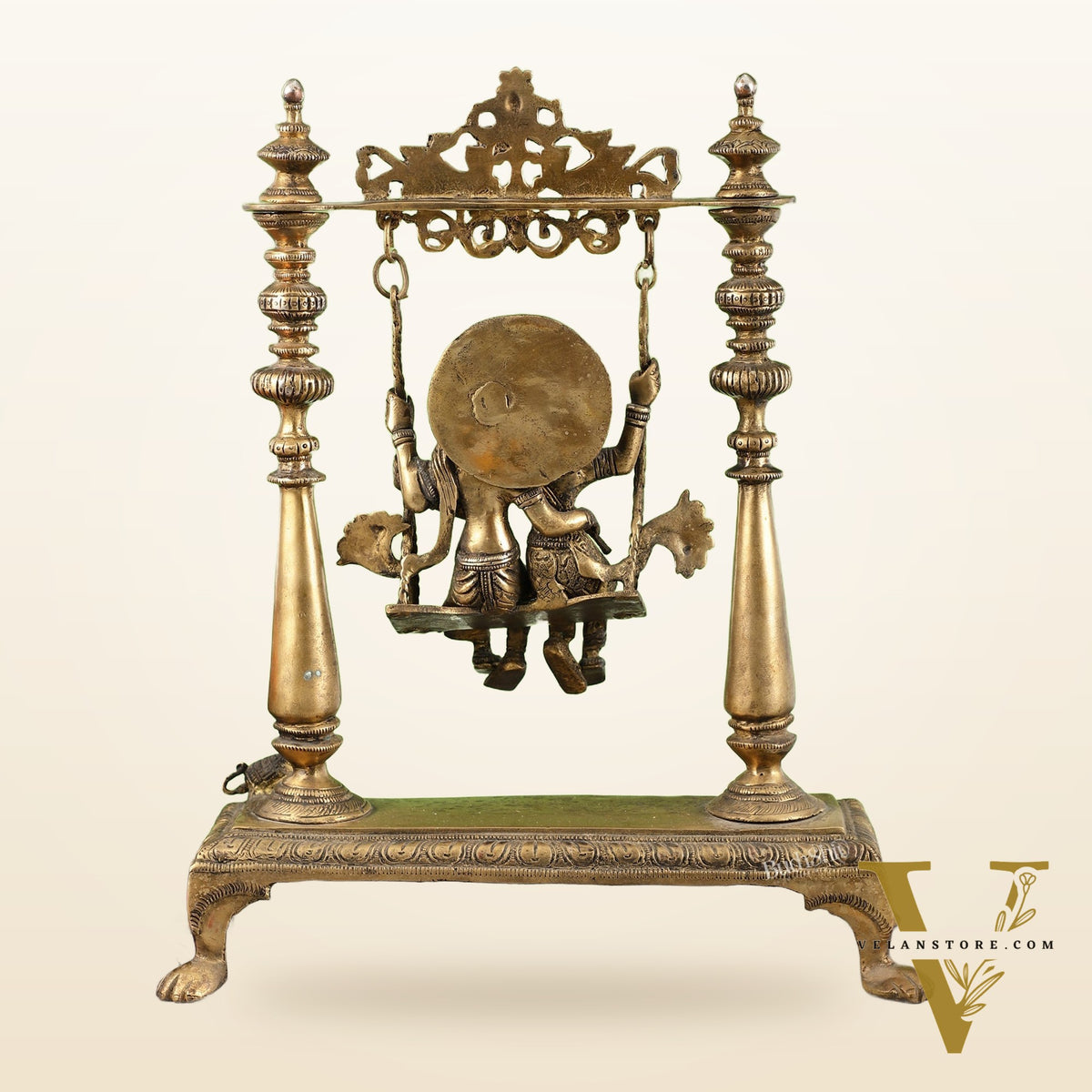 Antique Brass Radha Krishna Swing (Jhula) Idol | Height 15.5 inch