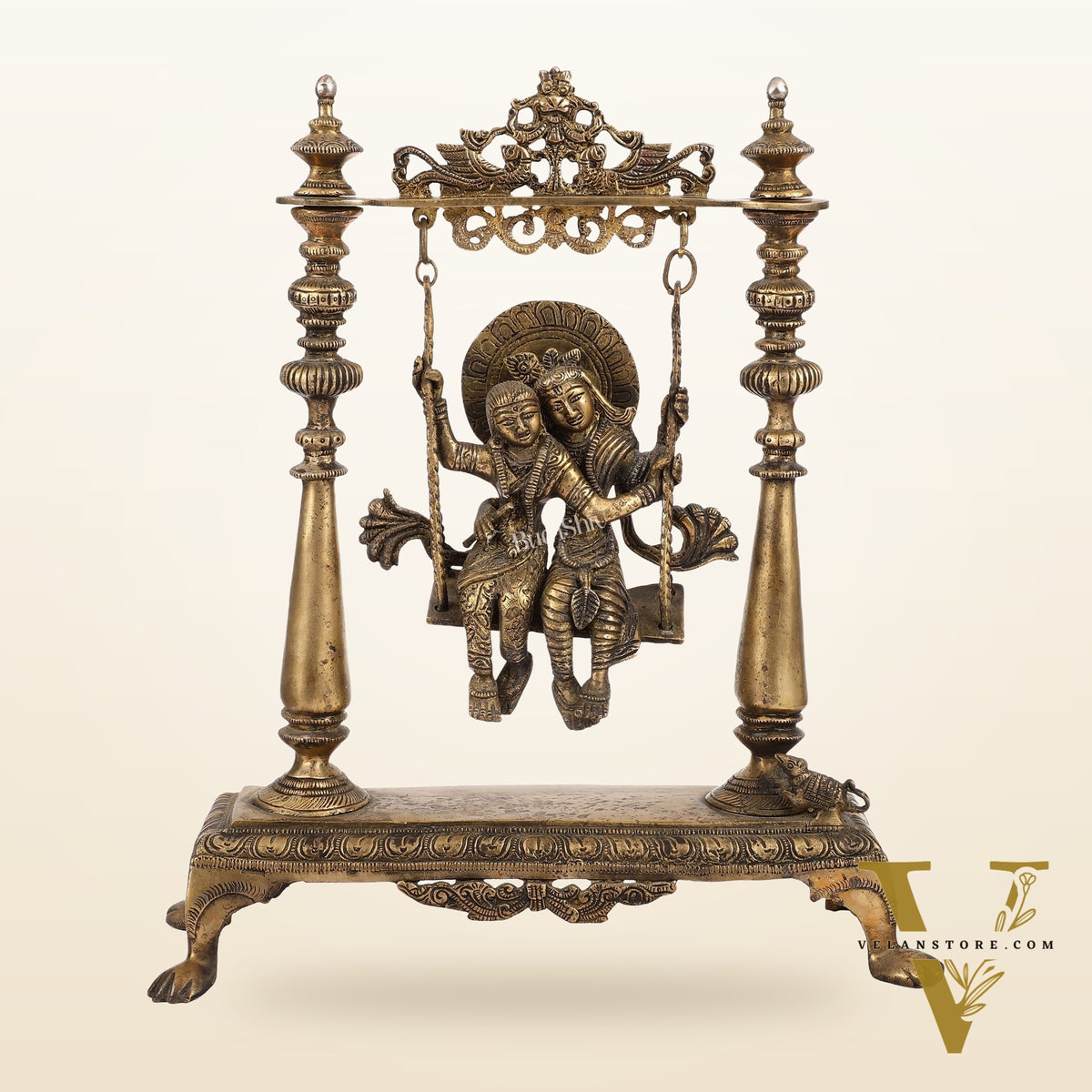 Antique Brass Radha Krishna Swing (Jhula) Idol | Height 15.5 inch