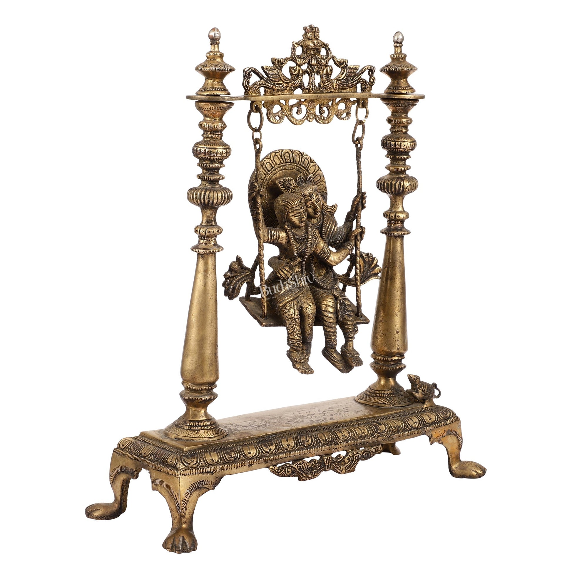 Antique Brass Radha Krishna Swing (Jhula) Idol | Height 15.5 inch
