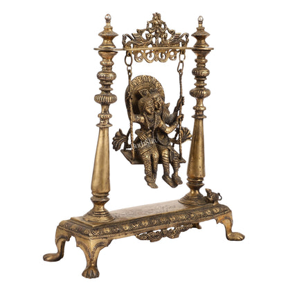 Antique Brass Radha Krishna Swing (Jhula) Idol | Height 15.5 inch