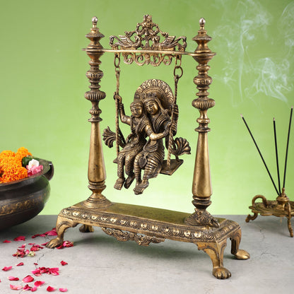 Antique Brass Radha Krishna Swing (Jhula) Idol | Height 15.5 inch