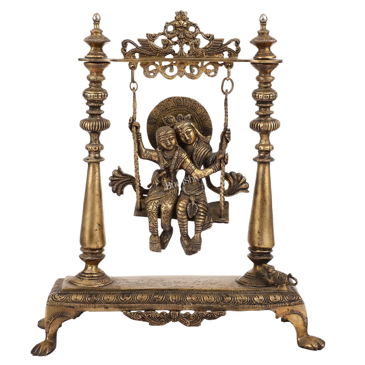 Antique Brass Radha Krishna Swing (Jhula) Idol | Height 15.5 inch