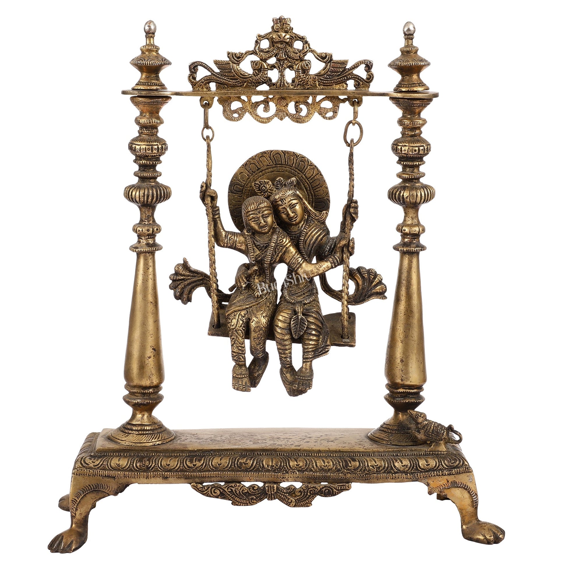 Antique Brass Radha Krishna Swing (Jhula) Idol | Height 15.5 inch