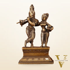 Antique Brass Small Radha Krishna Idol - 6.5" Tall