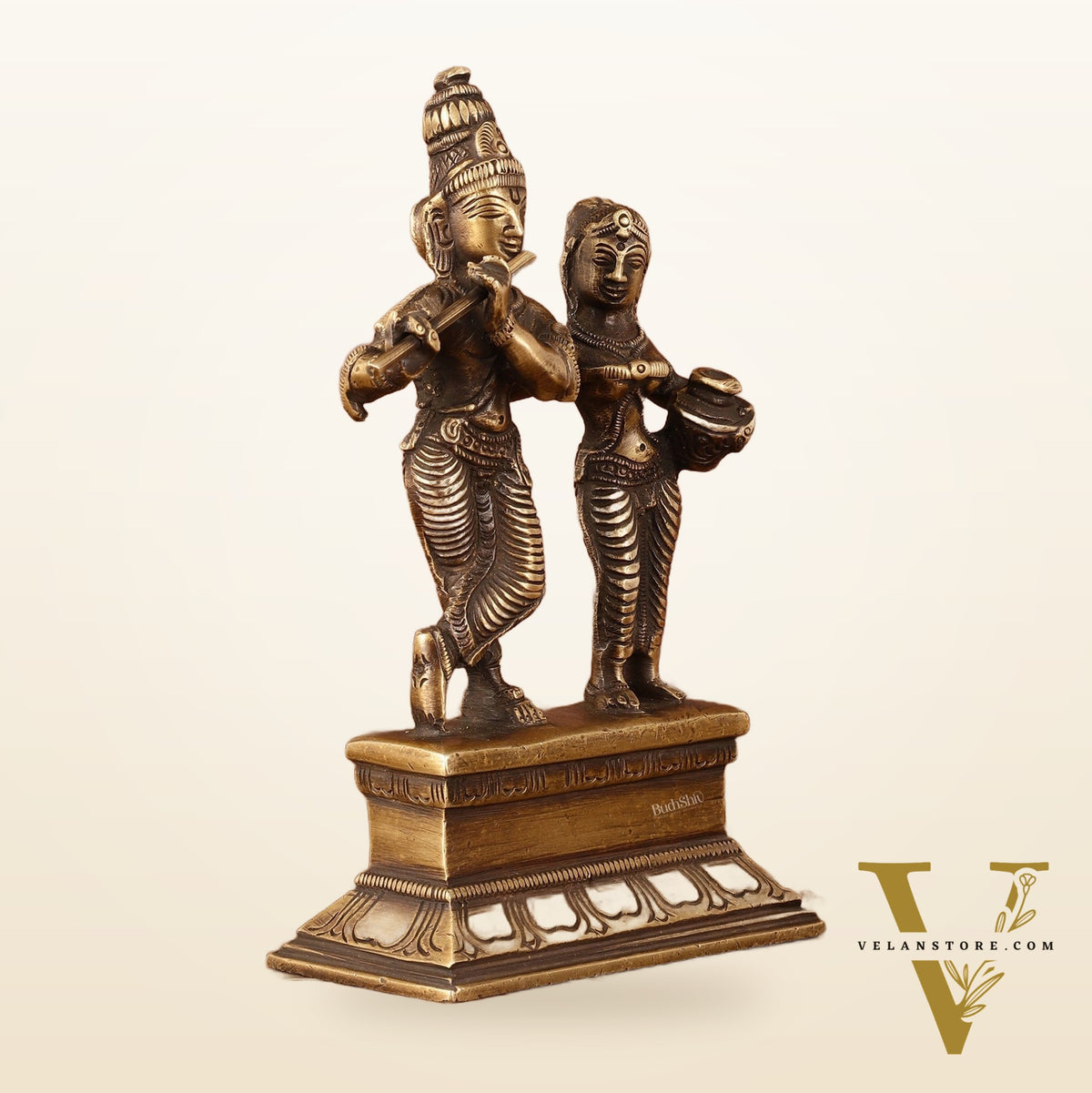 Antique Brass Small Radha Krishna Idol - 6.5" Tall