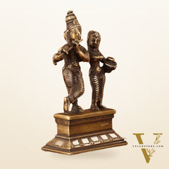 Antique Brass Small Radha Krishna Idol - 6.5" Tall