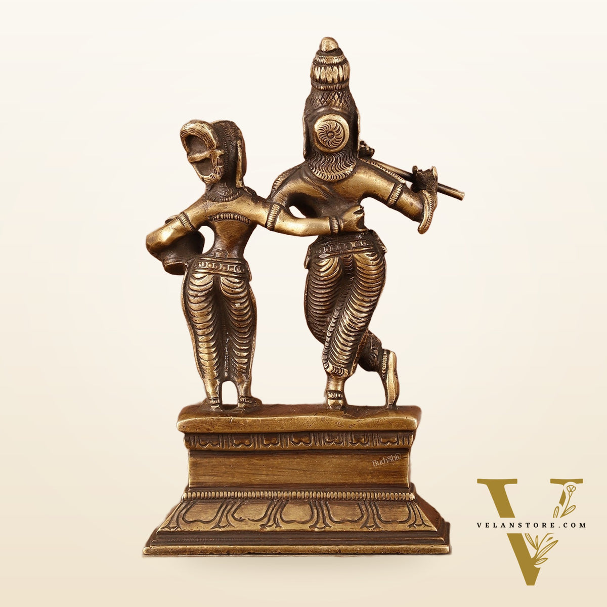 Antique Brass Small Radha Krishna Idol - 6.5" Tall