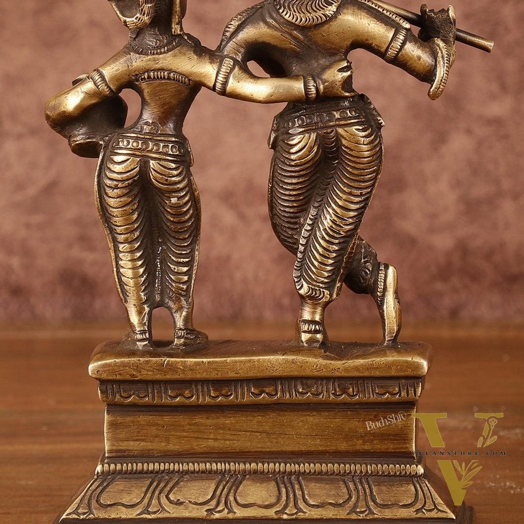Antique Brass Small Radha Krishna Idol - 6.5" Tall