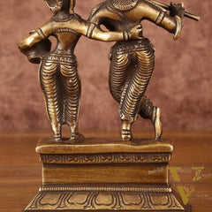 Antique Brass Small Radha Krishna Idol - 6.5" Tall
