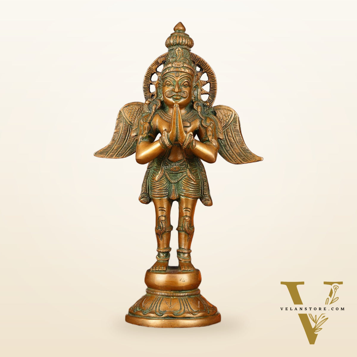 Antique Brass Standing Garuda Idol - 12" Divine Sculpture