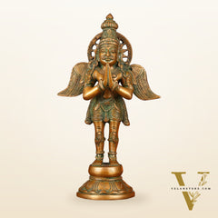 Antique Brass Standing Garuda Idol - 12" Divine Sculpture
