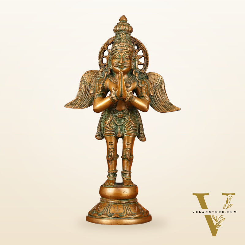 Antique Brass Standing Garuda Idol - 12" Divine Sculpture
