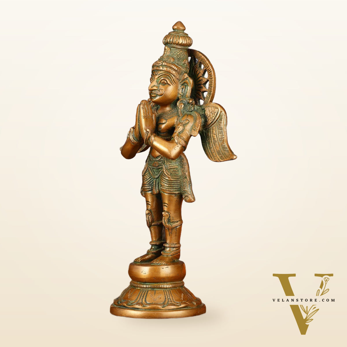 Antique Brass Standing Garuda Idol - 12" Divine Sculpture